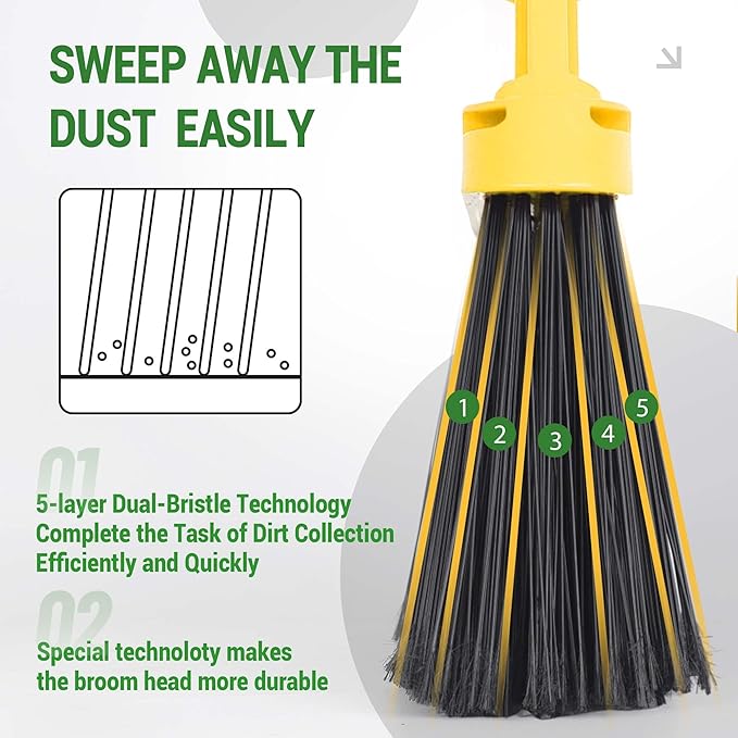 Commercial Broom and Dustpan Set Debris Dustpan with Handle,Jumbo Debris Pan, Trash Collection for Industrial/Professional Cleaning,2Sets, Yellow,Extra Big Size