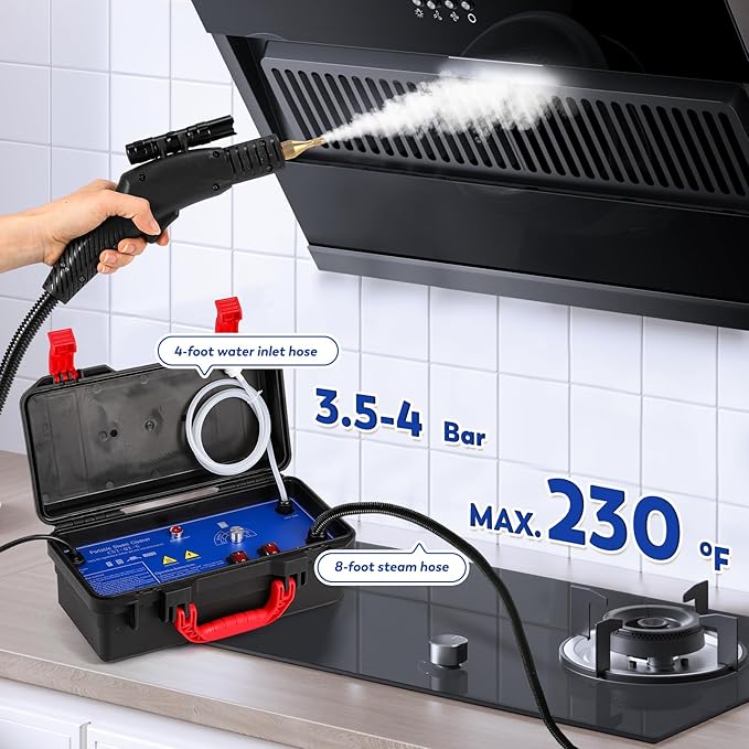 Moongiantgo Handheld Steam Cleaner, 1700W High Pressure Steamer for Cleaning, Chemical-Free Cleaning Machine for Home Use Bathroom Grout Tile Kitchen Grease Floor Gaps Auto Car Detailing (A)
