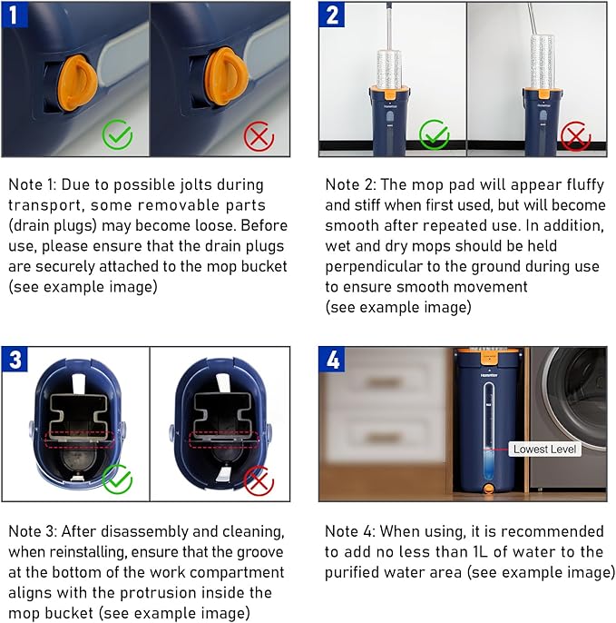 Mop and Bucket Set with Wringer, 3-Tank Flat Mop and Bucket System, Wall Mop Cleaner with Long Handle, Hands Free Mops for Floor Cleaning with 8 Microfiber Pads