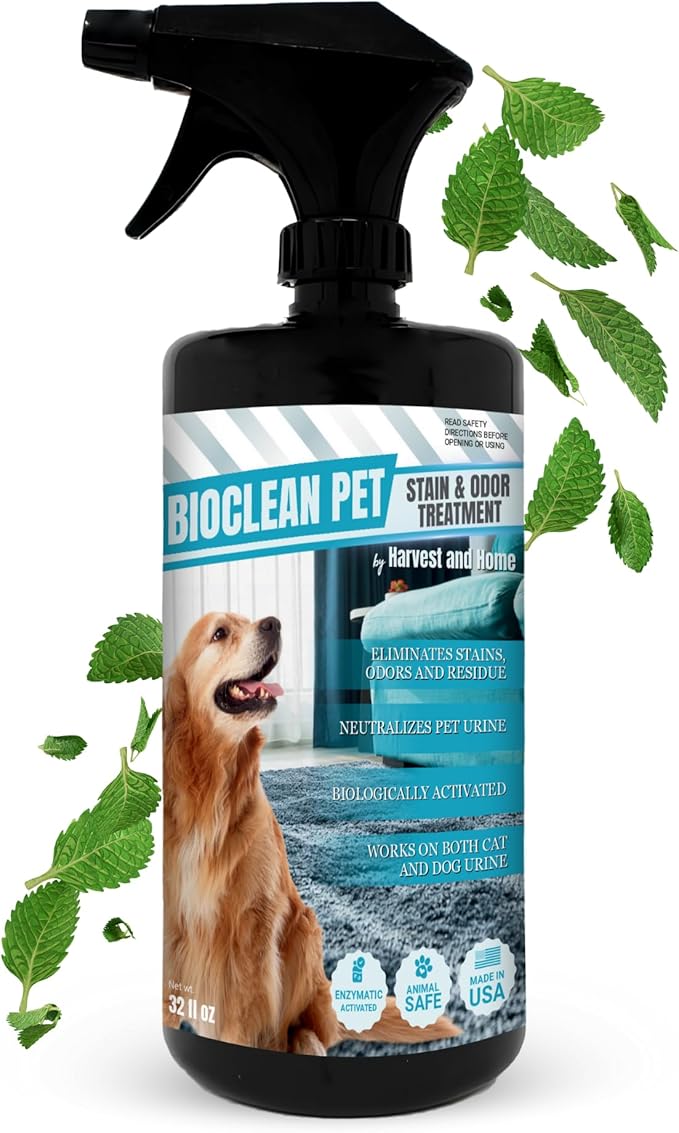 Carpet Cleaner and Deodorizer for Pets - Stain and Odor Treatment | Neutralizes Urine Stains and Eliminates Smell & Residue, Made in The USA - Biocelan Pet by Harvest and Home - 32 oz