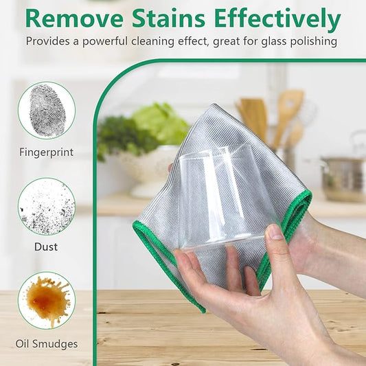 Glass Polishing Cloth Streak Free Miracle Cleaning Cloth Lint Free Microfiber Cleaning Rags for Glasses Kitchen Dish Mirrors Easy Clean, Pack of 6, 12" x 12"