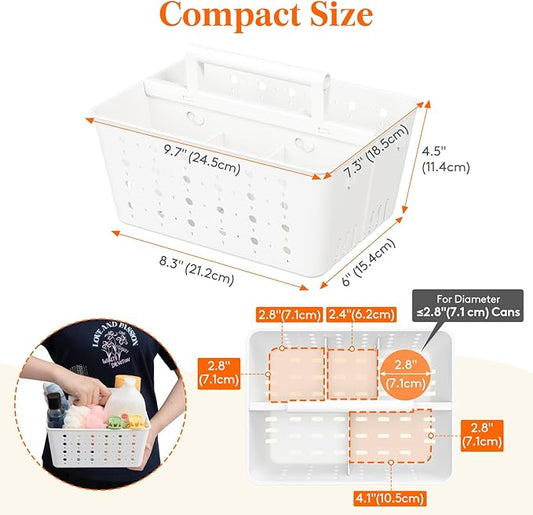 Lifewit Shower Caddy Portable, Plastic Bathroom Organizer with Handle and Holes, Hard Cleaning Basket for Toiletry Storage, College Dorm Essentials, White, 1 Pack