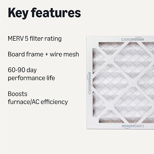 Amazon Basics MERV 5 AC Furnace Air Filter, 12x12x1 inches, 6-Pack (Actual size: 11.75" x 11.75" x 0.75")