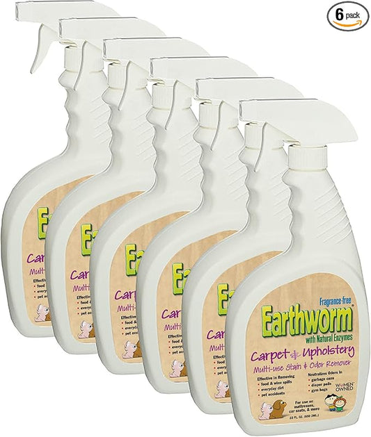 Earthworm Carpet & Upholstery Cleaner Spot & Stain Remover - Natural Enzymes, Safer for Family, Environmentally Responsible - 22 oz (Pack of Six (6))