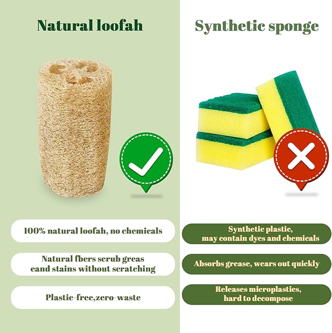 (Non-Vacuum Packed) Natural Loofah Sponge, 4pcs Loofah Vegetable Scrubber for Kitchen, Reusable Natural Dish Sponge for Cleaning and Shower Scrubbing, 4.72inch