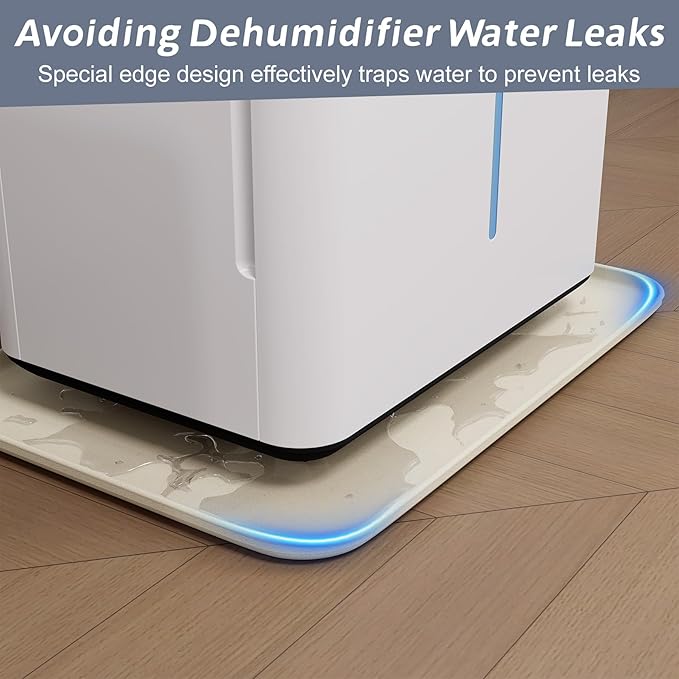 Flamorrow Dehumidifier Drip Pan for Home Dehumidifiers, Hard Plastic Dehumidifier Drain Tray Prevent Leaks, Waterproof Dehumidifiers Mat for Basement Bedroom Protect floor, Beige, 15.5"x10.5"