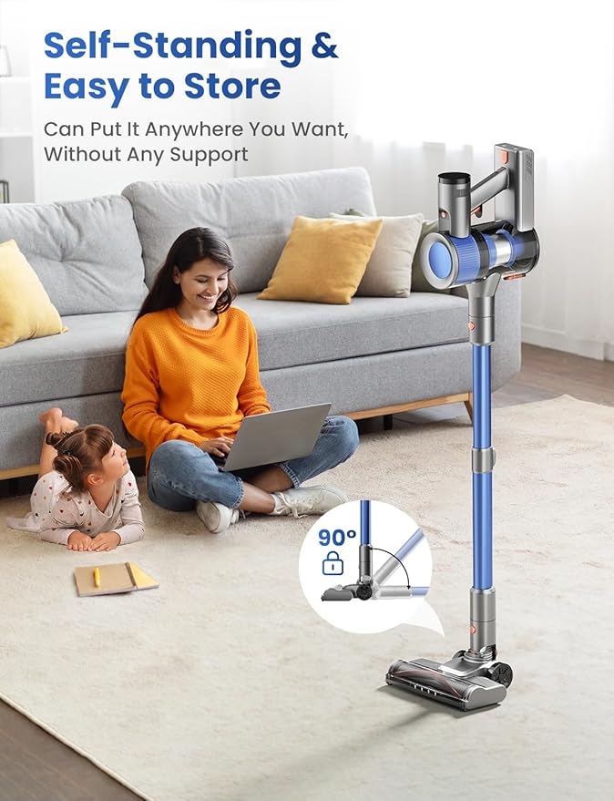 Dzaki Cordless Vacuum Cleaner, Stick Vacuum with Smart LED Display, 50KPA 55Mins Vacuum Cleaners for Home, Powerful Suction, Anti-Tangled Lightweight Rechargeable Vac for Pet Hair, Carpet