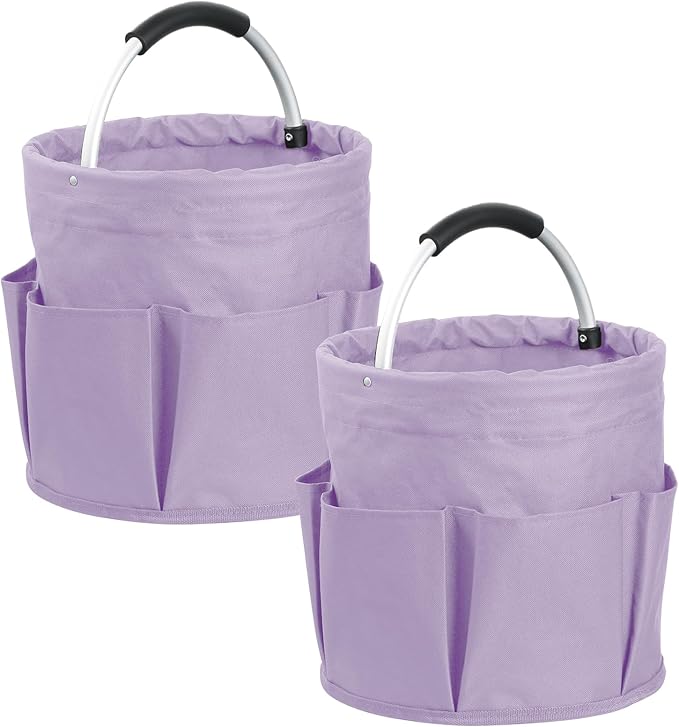 2PCS 17L Caddy Organizer with Handle, 600D Oxford Cloth Shower Caddy with 6 Pockets, Collapsible Cleaning Supplies Caddy, Storage Organizer for Cleaning, Traveling, Gardening, Purple
