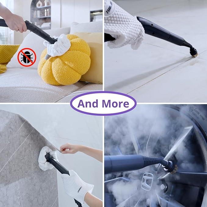 Canister Steam Cleaner: 50-Sec Heat-Up, 0.6 Gal Tank Refill Anytime (Non-Pressurized), 1650W, 60 PSI, 21-Pcs Kit, Dry/Wet Modes, Detachable Hose for Tile Grout Furniture Floor Car Cleaning Gray