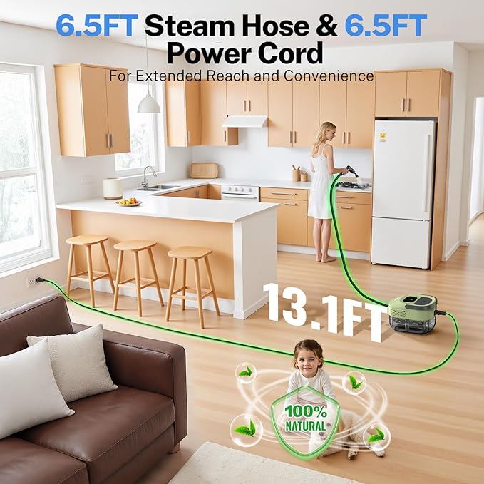 ODSD Steam Cleaner for Home & Car, 3-Level Adjustable Steamer for Cleaning, 15s Heat-Up & 1.6L Large Tank, Handheld Steam Cleaner for Car Detailing, Home, Tile, Grout, Furniture with 15pcs Accessories