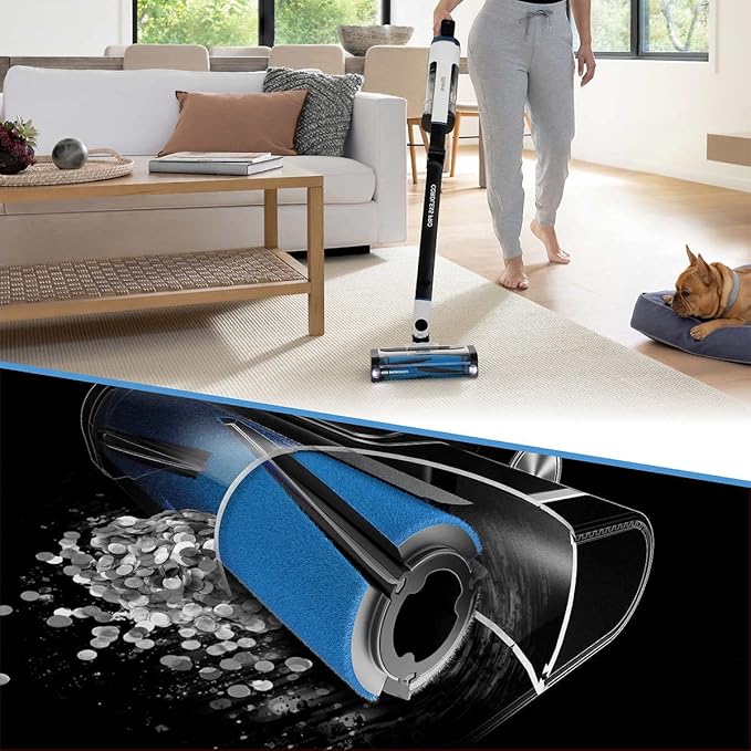 Shark UZ565H Pro Cordless Vacuum w/ Clean Sense IQ & MultiFLEX Technology, PowerFins Plus Brushroll, Duster Crevice Tool & Anti-Allergen Dusting Brush, Up to 40 Minute Runtime, White/Blue (Renewed)