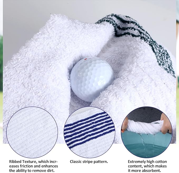 Vabean 2 Pcs 22 x 44 Large Golf Towel Caddie Style Center Cut Caddy Hanging Fast Drying Golf Club Cotton and Polyester Blend Camping Towels(White-Green, White-Blue)