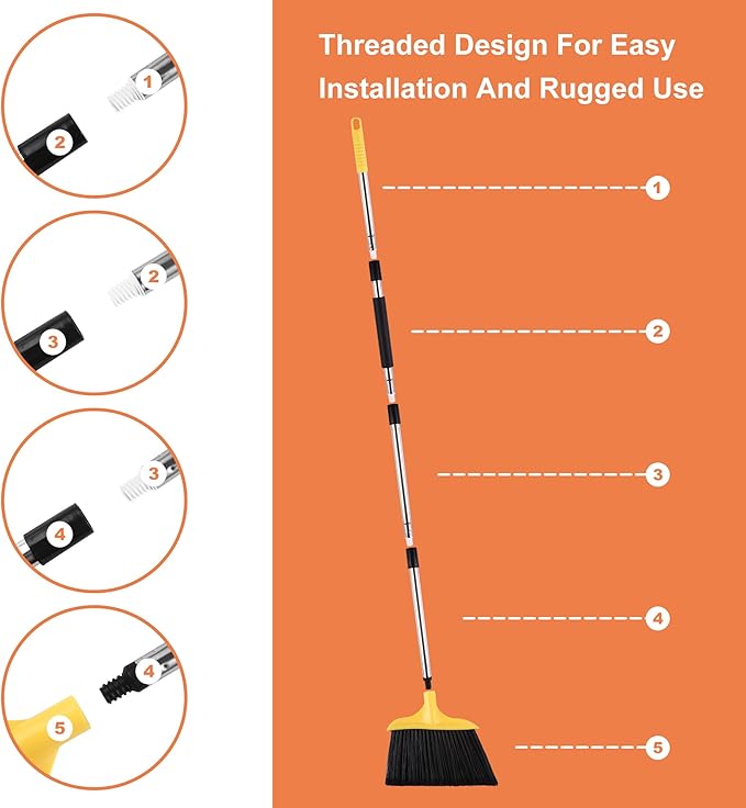 3 Pack Outdoor Heavy Duty Broom 59 Inch - Commercial Grade for Patio, Garage, Restaurant, Lobby, Mall, Market, Office, Kitchen, Driveway, and Warehouse Cleanup