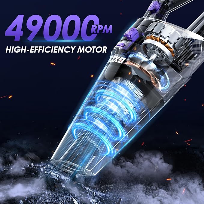 Handheld Vacuum Cordless, 15000PA Strong Suction Hand Held Car Vacuum Cleaner Rechargeable, Portable Hand Vacuum with Multi-Nozzles & Washable Filter for Home Office, Car, Pets