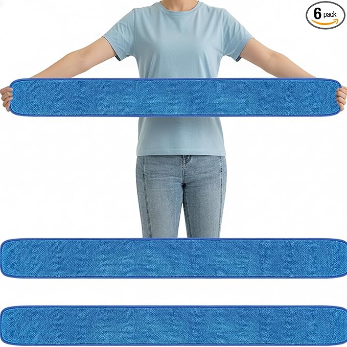 6 Pcs Large 48 Inch Commercial Replacement Microfiber Pads Reusable Wrestling Wet Mop Refill Pads for Flat Mop Frames Wet and Dry Use (Micronfiber & Cotton,Blue)