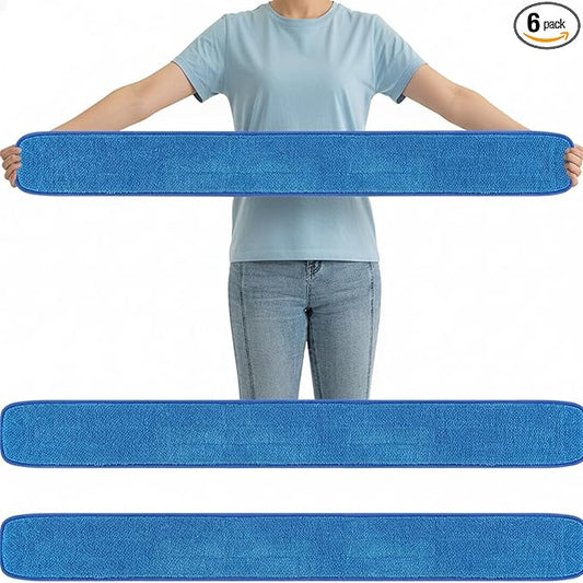 6 Pcs Large 48 Inch Commercial Replacement Microfiber Pads Reusable Wrestling Wet Mop Refill Pads for Flat Mop Frames Wet and Dry Use (Micronfiber & Cotton,Blue)