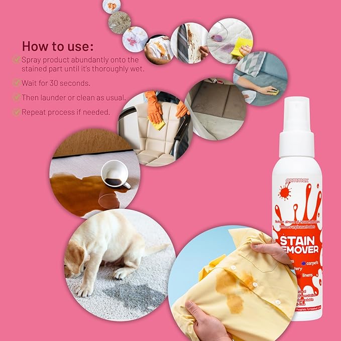 Multi-Use Stain Remover Spray, pH Neutral Formula for Clothes, Carpets, Upholstery and Linens, Water-Based Safe Formula for Baby Clothes (2)