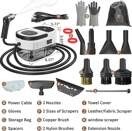 Handheld Steam Cleaner for Home, 2500W High Temperature Pressurized Machine, 1.6L Water Tank, Handle-controlled Steam Output, Portable Cleaning Steamer for Car, Bed Bugs, Furniture, Grout (White)