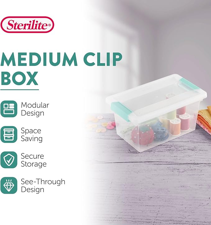 Sterilite 12-Pack Clip Box, Clear Storage for Crafts, Supplies and Office Items, Medium