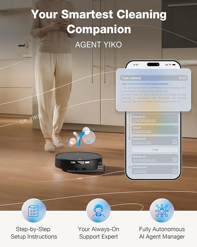ECOVACS DEEBOT T90 PRO OMNI Robot Vacuum and Mop, 30,000Pa Suction, Instant Self-Cleaning OZMO Roller Mop, TruEdge Deep Edge Cleaning, ZeroTangle, Hot Water Wash & 145°F Air Dry, AI Obstacle Avoidance