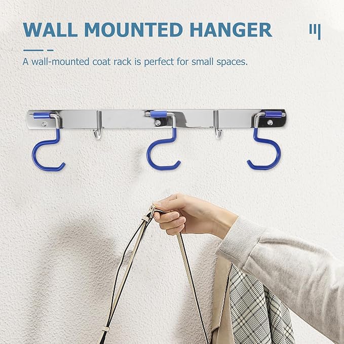 Stainless Steel Mop Broom Holder Wall Mounted No Drilling Hooks Towel Hanging Rack for Bathroom Kitchen Garage Storage Organizer with 3 Holders and 2 Utility Hooks