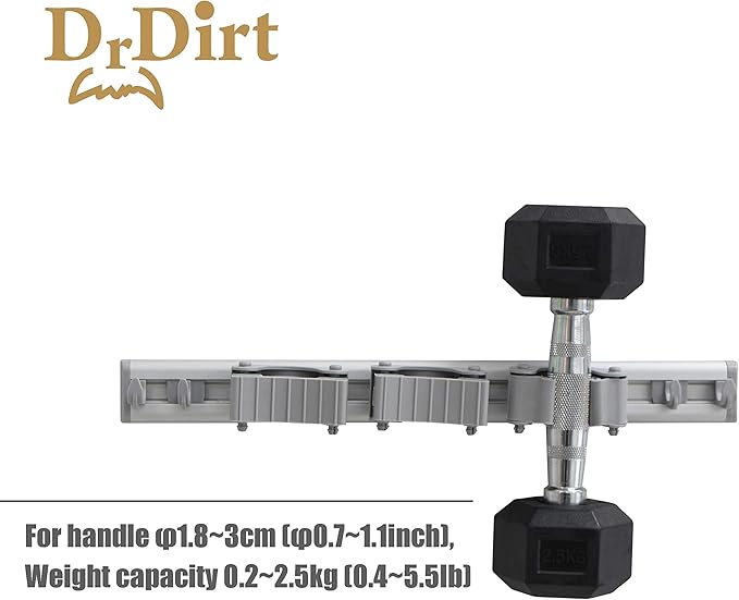 DrDirt Broom Holder Wall Mount, Heavy Duty Aluminum Mop and Broom Organizer with 3 Slots and 4 Hooks, Wall Mounted Storage for Kitchen, Bathroom, Laundry Room, Garage, Closet