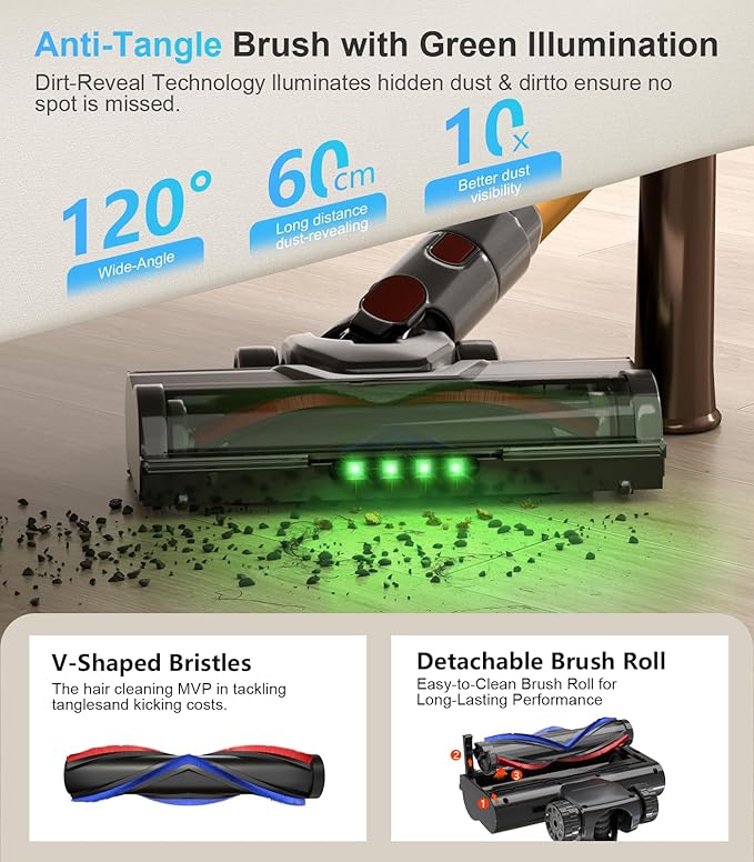 Cordless Stick Vacuum Cleaner: 500W 45KPA 45Mins with Powerful Suction, Self-Standing Lightweight Wireless Rechargeable Handheld Vacuum with Touch Screen for Home Pet Hair/Carpets/Floors/Sofa