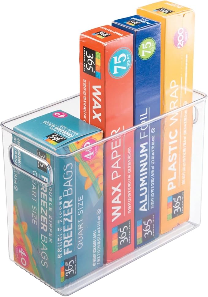 mDesign Plastic Modern Kitchen, Pantry Food Storage Container Bin w/ Handles - Cabinet, Fridge/Freezer, Countertop Organizer - Snacks/Drink/Appliances; Ligne Collection, Clear, 10x5x8 (Pack of 2)