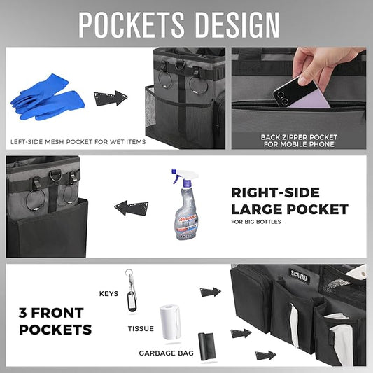Wearable Cleaning Caddy Bag, Cleaning Caddy Supplies Organizer with Handle & Shoulder Straps for Housekeepers, Under Sink & Car Cleaning Tool Organizers with 4 Foldable Divider (GraphiteGrey)