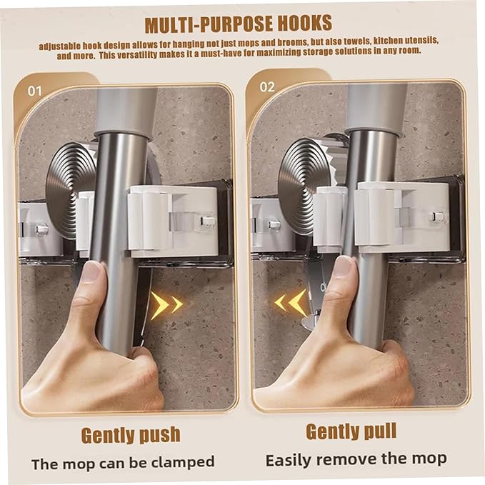 2PCS Suction Cup Broom Holder Wall Mount, No Drill Mop and Broom Organizer with Retractable Towel Rack, Transparent Bathroom Storage, ClearHome Decor