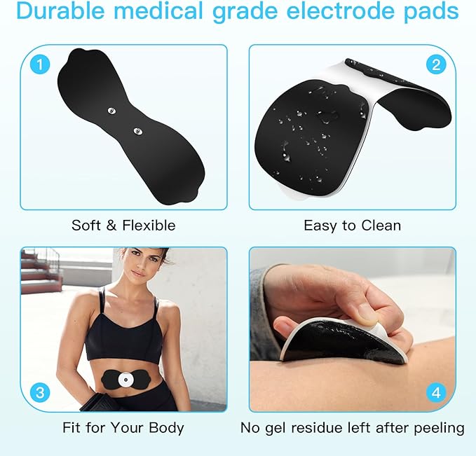 Tens Unit Wireless Electrode Pads, Replacement Electrode Pads with Standard 3.5mm Snap-on Connectors(4PCS/Set)(Black)