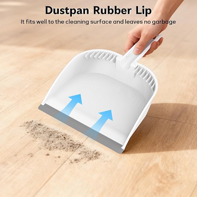 SetSail Small Dustpan and Brush Set, Nesting Snap-On Handheld Broom and Dust Pan with Teeth Portable Broom and Dustpans Sets Suitable for Desktop, Pets Care, Sofa, Camping, White