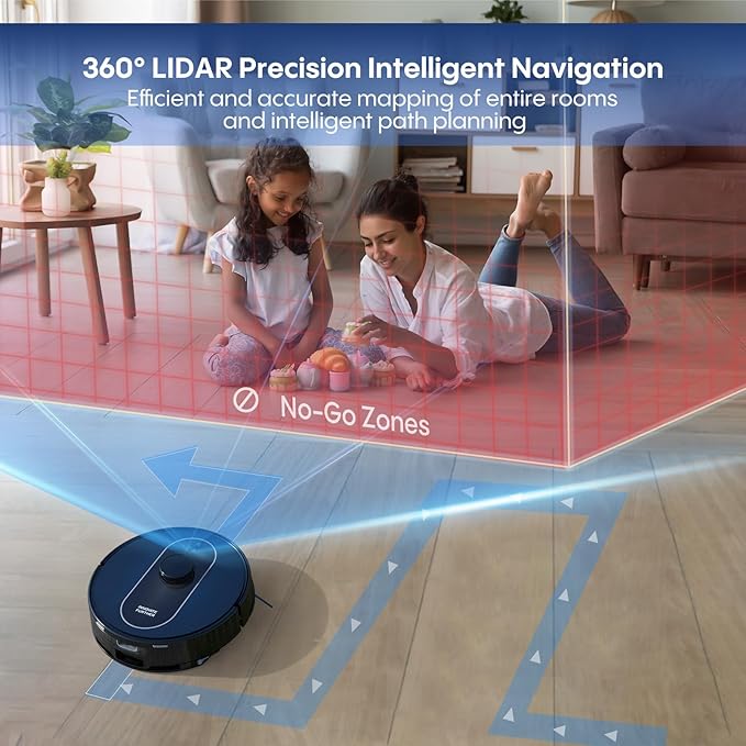 Robot Vacuum and Mop Self Emptying, 5000Pa Suction, LiDAR Navigation, Smart Obstacle Avoidance, Home Mapping, No-Go Zone, 60-Day Hands-Free Cleaning, Idear for Homes with Pets, Carpet & Hard Floors