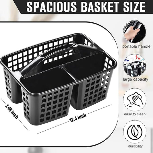 Haundry Plastic Shower Caddy Basket with 3 Compartments, Portable Divided Cleaning Supply Storage Organizer with Handle (Black)