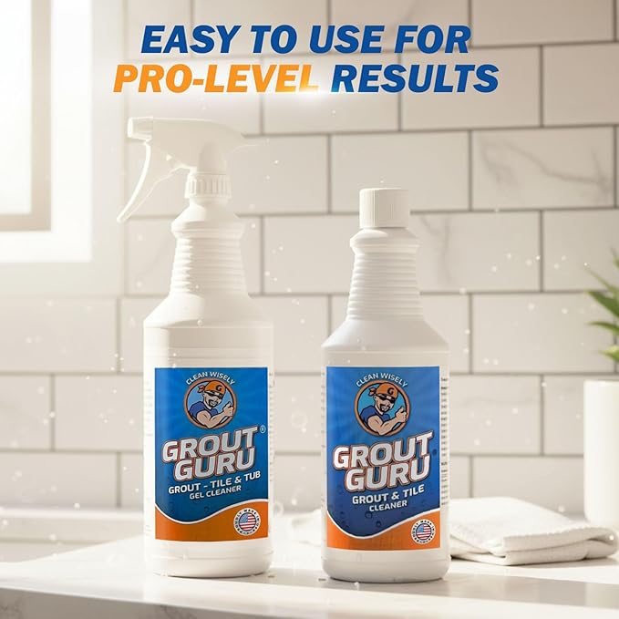 Guru The Professional Grout Cleaner for Tile Floors | Acid Free Formula | Tile Cleaner Spray for Marble, Natural Stones, Porcelain, & Marble | Shower Bathroom and Home Cleaner - Spray, 32 Oz