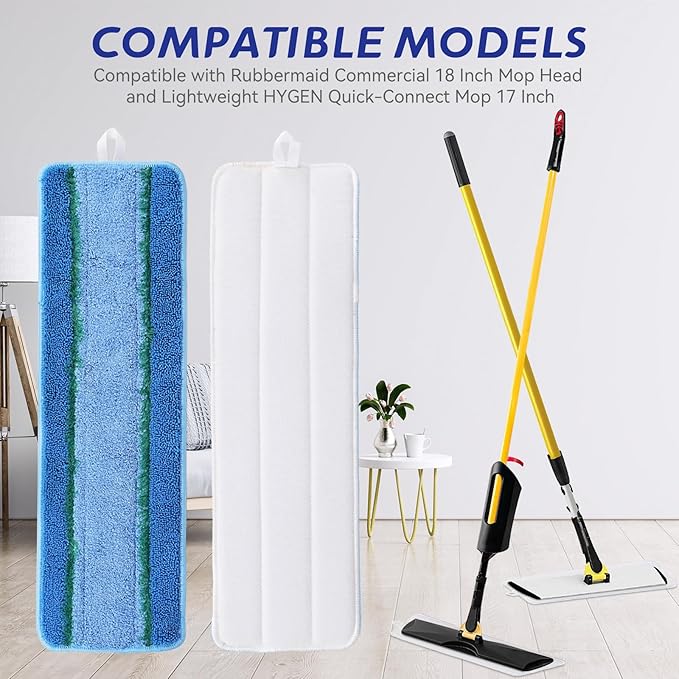 Upgraded Replacement Microfiber Mop Pads for Rubbermaid Commercial 18 Inch Mop 17 Inch Mops, Reusable Wet & Dry Commercial Cleaning Flat Mops System 18" 17" Refill Head for Multi-Surface Floor-12Pack