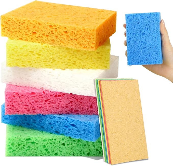 6 Pcs Kitchen Sponges for Dishes Cleaning, Non Scratch for Non Stick Cookware, Compressed Natural Cellulose Sponges, Dish Washing Scrubbers, Scrubbing Pads for Household, Bathroom (Multicolor)
