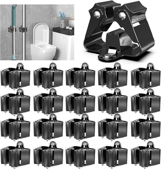 3-H Stainless Steel Broom Holder Wall Mount 20-Pack- Heavy Duty Mop Organizer, Wall Mounted Broom Storage with Secure Mounting for Kitchen Laundry Garage Bathroom (Space Saving)