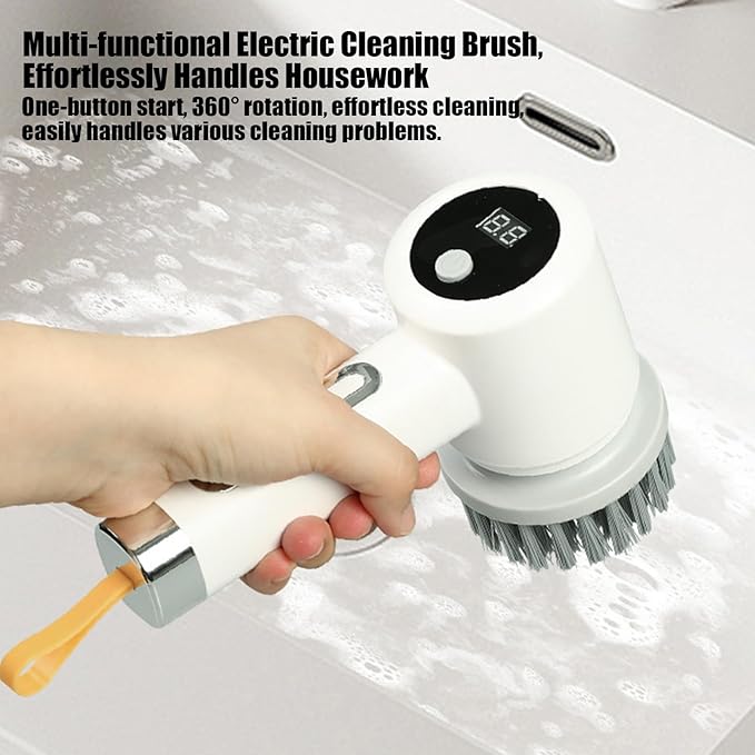 Electric Scrubber for Cleaning - 3-Level Electric Adjustable Household Tool with 5 Brush Heads,Shower Cleaner Brush - for Bathtub Tile Grout Floor Toilet Kitchen Wall Home Household Apartment Car Base