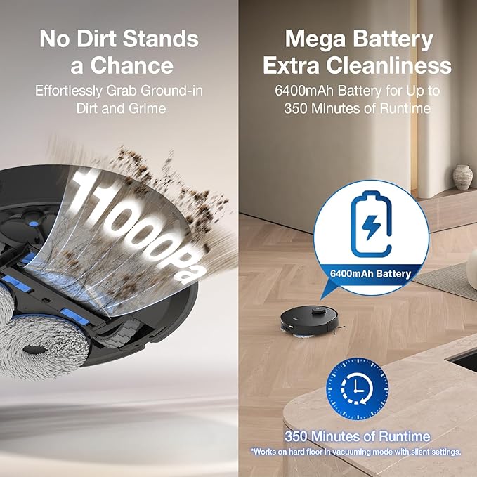 ECOVACS DEEBOT T30S AI Care Robot Vacuum and Mop, 11000Pa, TruEdge Adaptive Edge Mopping, ZeroTangle, AI Instant Re-mop, Hot Water Mop Washing, Self-Emptying & Refilling, Obstacle Avoidance