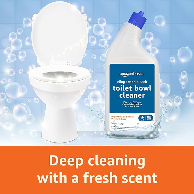 Amazon Basics Toilet Bowl Cleaner with Cling Action Formula, Bleach, Fresh Scent, 24 Fl Oz, Pack of 2