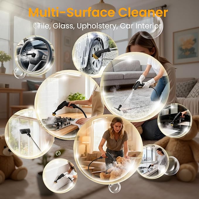 1.69Qt Steam Cleaner, 3-Level Adjustable Pressurized Steamer for cleaning, 10s Heat-Up, 2500W Handheld Steamer Cleaning for Home|Car|Tile|Floor, Multi-Surface Cleaning Machine with 22pcs Accessories