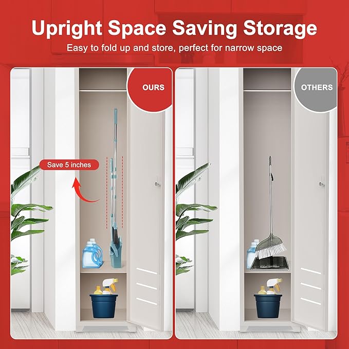 Upgrade Broom and Dustpan Set, Broom with Dustpan Combo Sets, Large Brooms and Dust Pan with Handle, Self-Cleaning Dust Pans, Heavy Duty Broom and Dustpans Set for Lobby Kitchen Office - Green