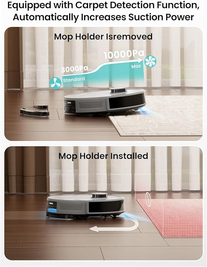 Lefant LiDAR Robot Vacuum and Mop Combo, 10000Pa Suction, 75-Day Self-Emptying Base with Multi-Floor Mapping, 240Min Runtime, Ideal for Pet Hair & Carpets, Wi-Fi/Alexa/App Control, M2S Plus