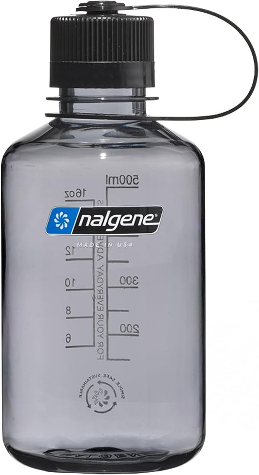 Nalgene Sustain Tritan BPA-Free Water Bottle Made with Material Derived from 50% Plastic Waste (using ISCC certified mass balance), 16 OZ, Narrow Mouth, Gray