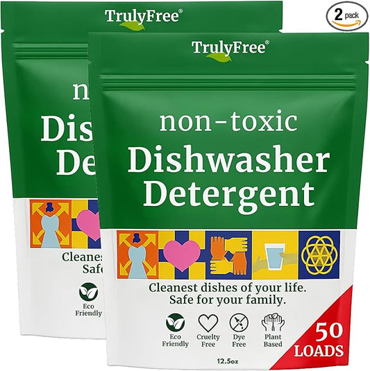 Truly Free Dishwasher Detergent Powder | Natural Dish Detergent, Dishwasher Soap | Plastic Free, Plant-Based, Clean, Heavy Duty Hard Water Stain & Grease Remover | Fragrance Free | 12.5 oz (Pack of 1)