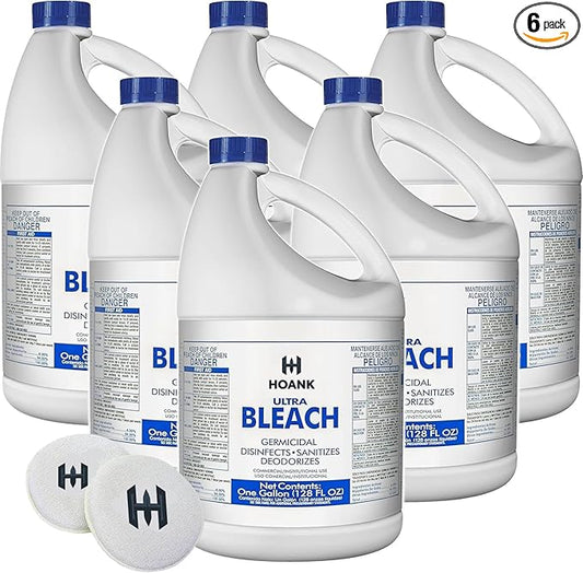 ( 6 Gallon) Ultra Germicidal Liquid Bleach -Disinfecting, Sanitizing, Deodorizing, Mold & Mildew Stain Remover, For Laundry, Household and Commercial Cleaning, Multipurpose Cleaner (1 Gallon X 6 Pack)