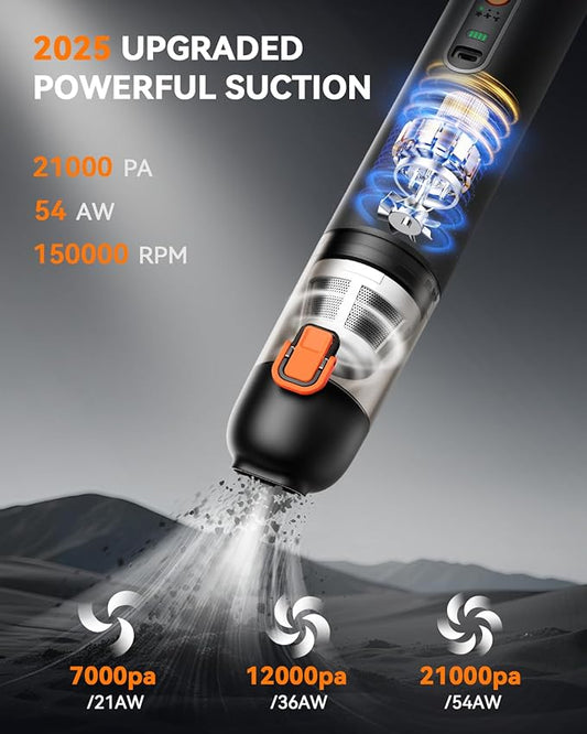 Car Vacuum, Handheld Vacuum Cordless with 21000Pa Powerful Suction & 3 Modes, 4-in-1 Portable Hand Held Mini Vacuum Cleaner Rechargeable, Ultra Light for Car Home Office (Black)