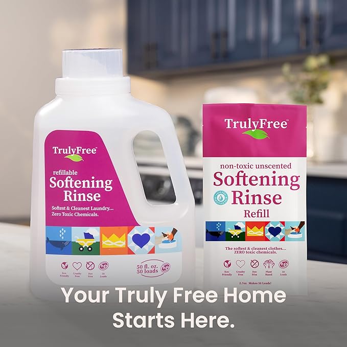 Truly Free Natural Fabric Softener | Plant-Based | Non-Toxic for Babies & Kids Sensitive Skin | Unscented Eco-Friendly Fabric Softener Conditioner | Safe, Gentle & Chemical-Free