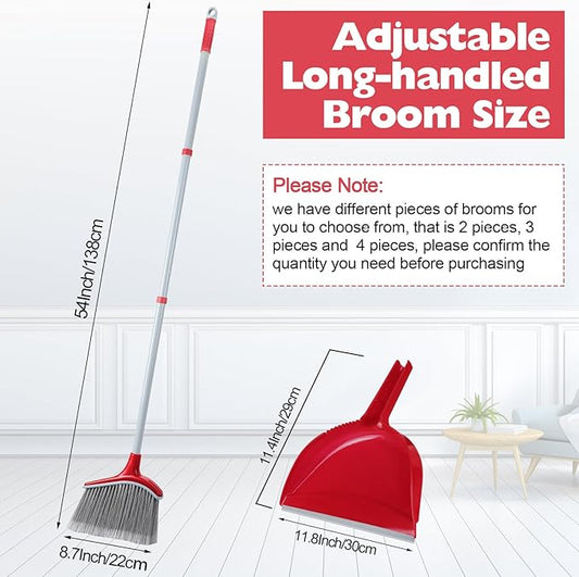 3 Pcs Broom and Dustpan Set 54 Inch Indoor Broom with Dust Pan Combo Set for Home Angle Broom and Dust Pan Kitchen Broom for Floor Cleaning